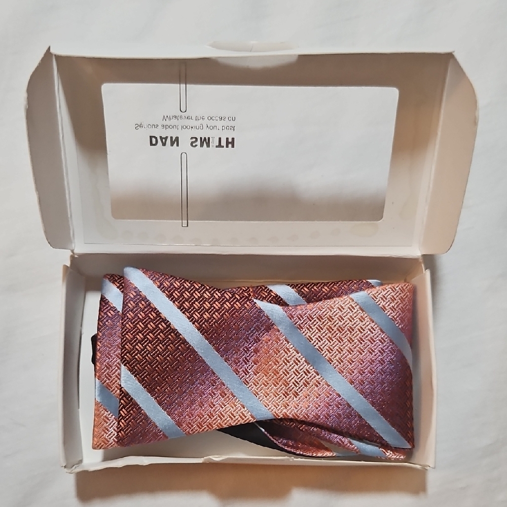 NEW Dan Smith Bow Tie in Gift Box Orange & Blue Iridescent Microfiber Hand Made